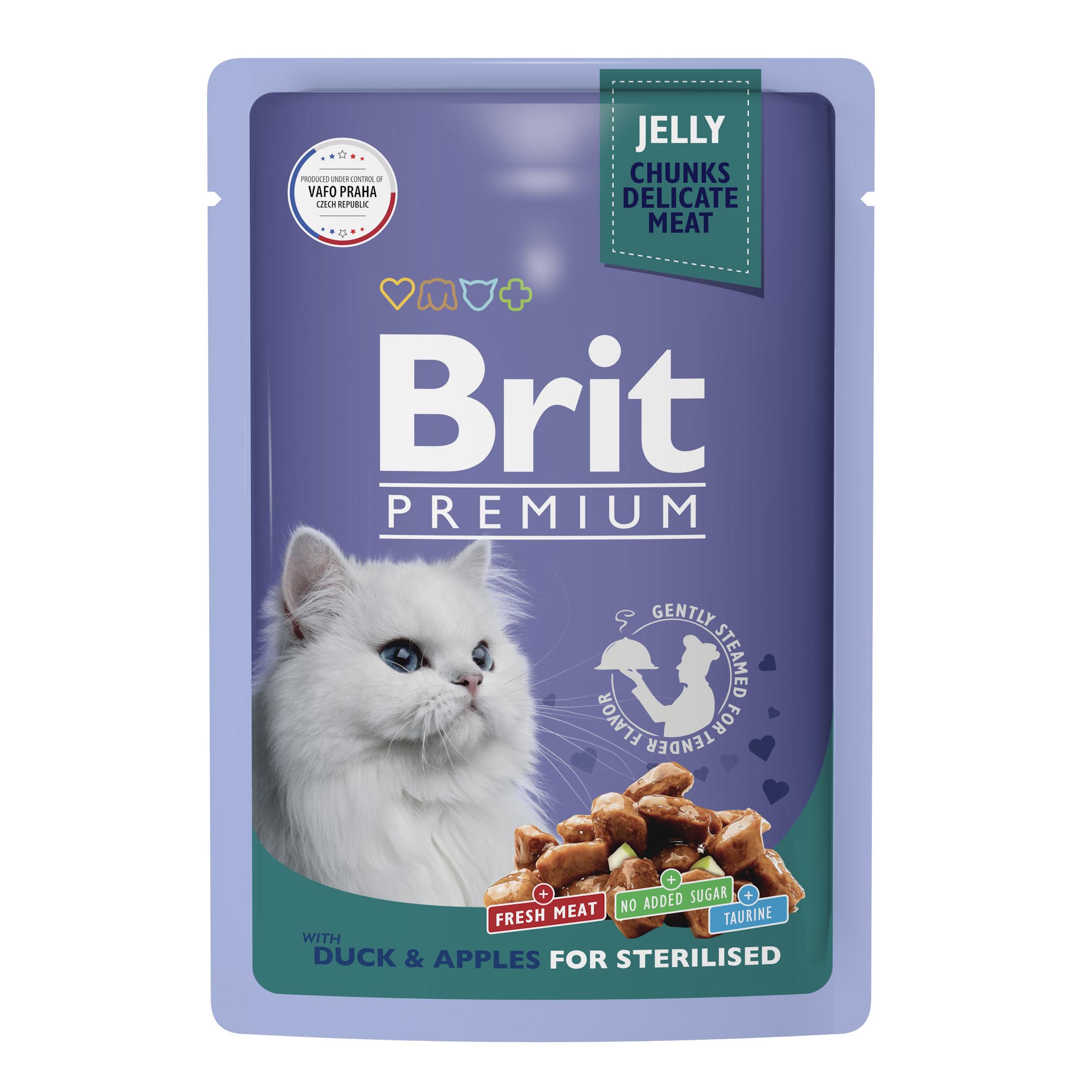 BRIT PREMIUM, Пауч для взрослых стерилизованных кошек, Утка с яблоками в желе, 85г,