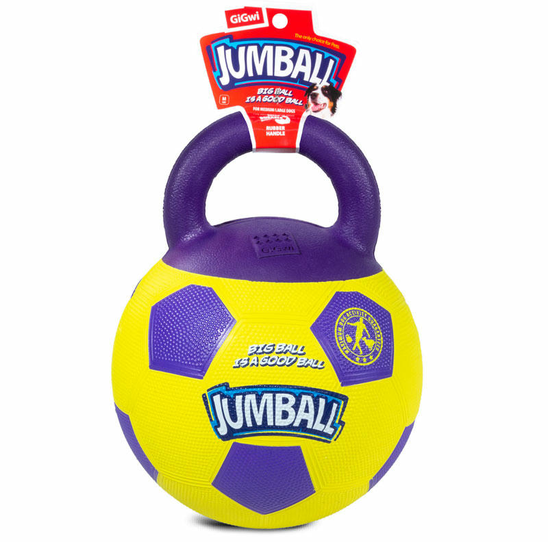 75366 Игрушка для собак Мяч футбольный c ручкой желтый 26см, серия JUMBALL