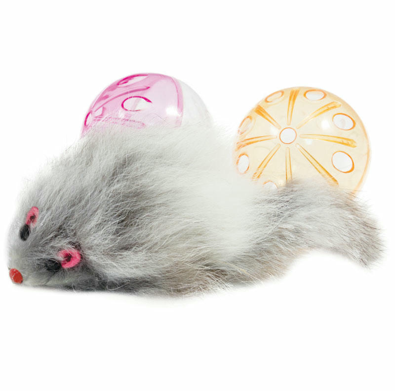Набор игрушек для кошек "Активная игра 10" (2 мяча d45мм, мышь 55мм), Triol