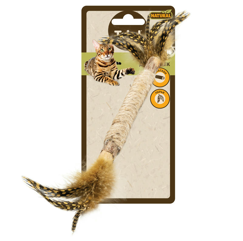Игрушка для кошек из мататаби "Палочка с перьями", 120/260мм, серия NATURAL, Triol