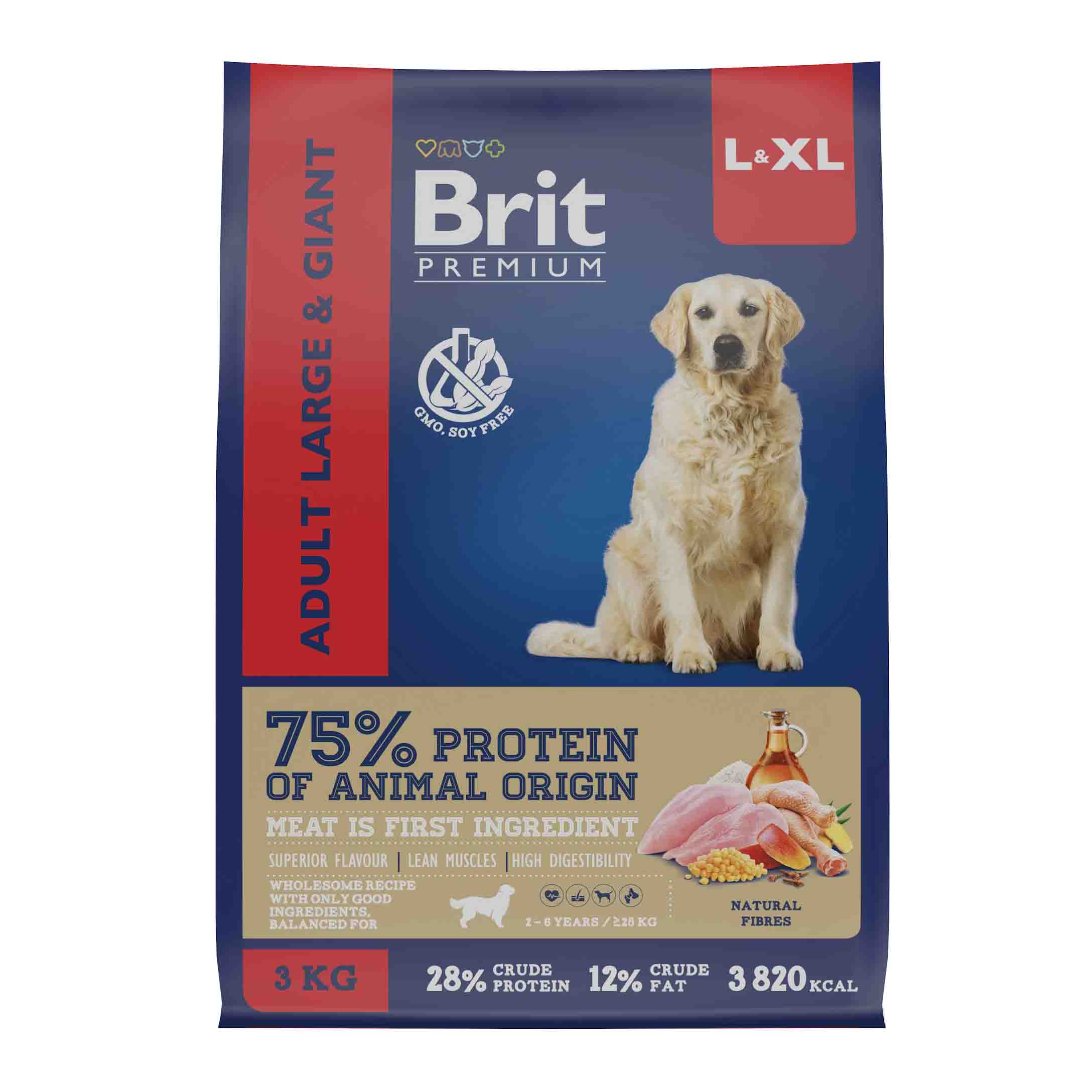 BRIT PREMIUM, Сухой корм с курицей для взрослых собак "Dog Adult Large and Giant", 3кг,