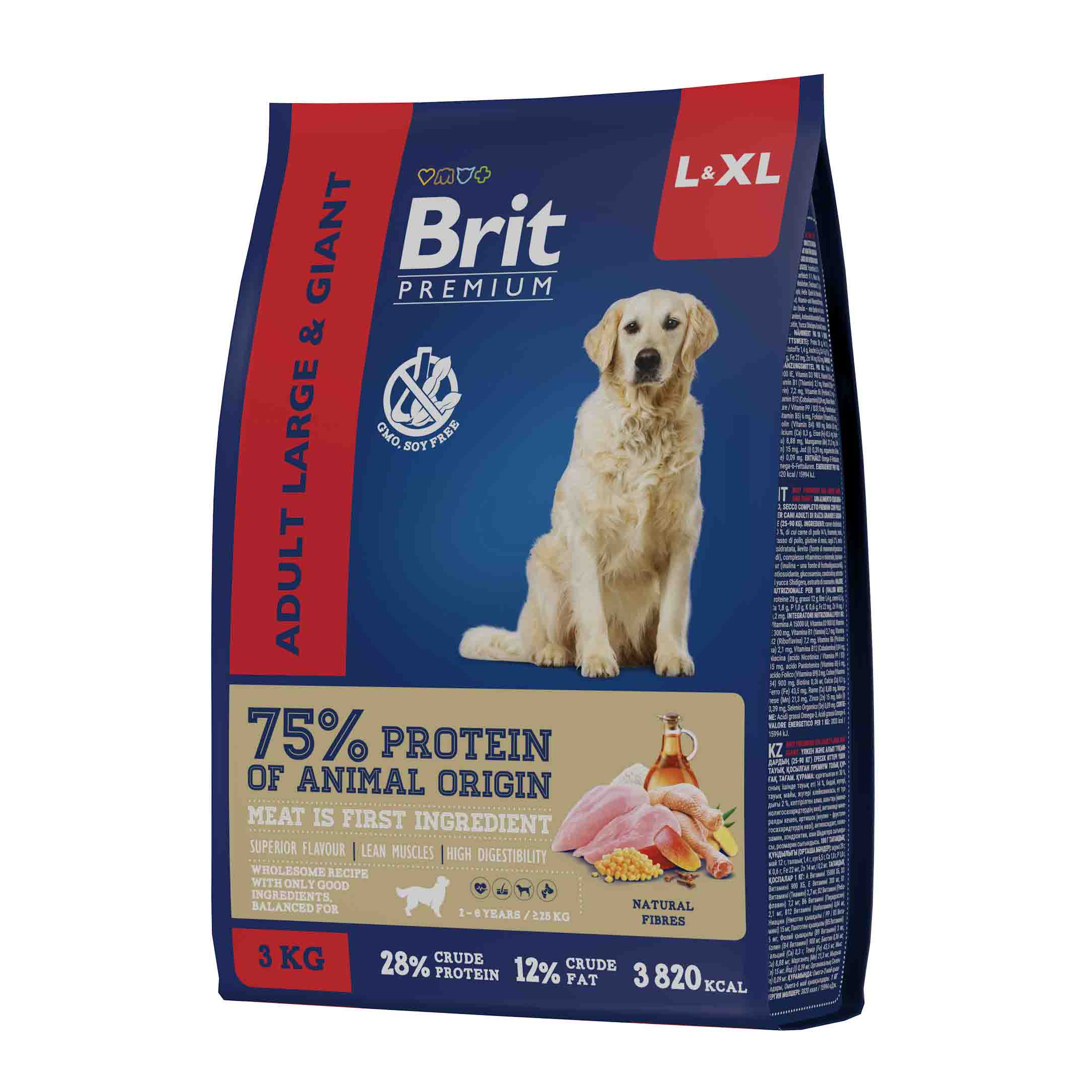 BRIT PREMIUM, Сухой корм с курицей для взрослых собак "Dog Adult Large and Giant", 3кг,