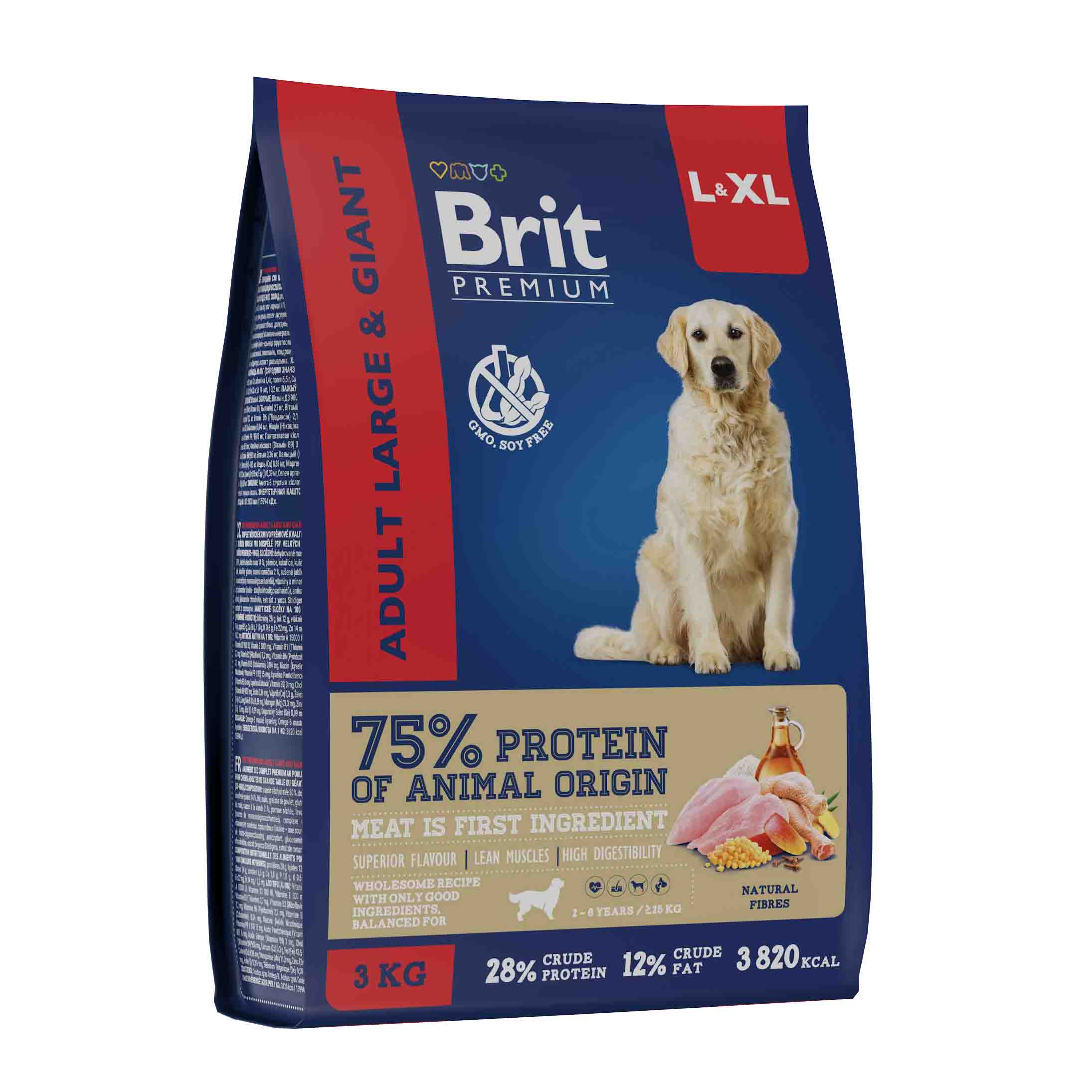 BRIT PREMIUM, Сухой корм с курицей для взрослых собак "Dog Adult Large and Giant", 3кг,