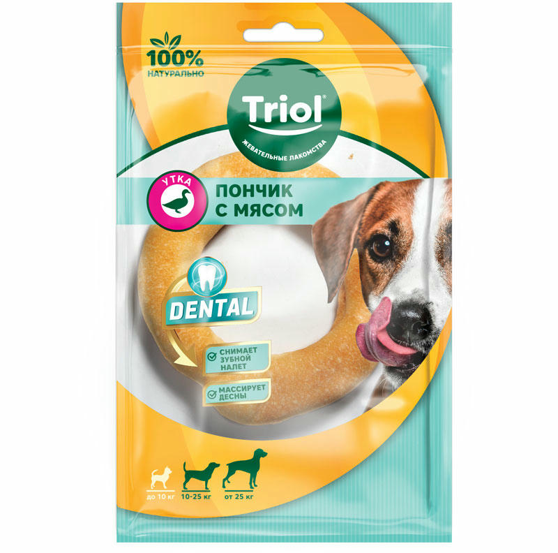 Пончик жевательный с мясом утки, 10см (уп.1шт.), серия DENTAL, Triol