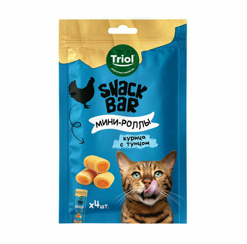Лакомство для кошек "Мини-роллы с начинкой из курицы с тунцом", 40г, серия SNACK BAR, Triol