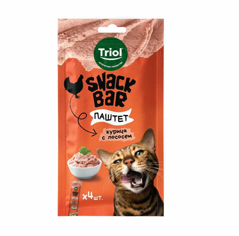 Лакомство для кошек "Паштет из курицы с лососем", 40г, серия SNACK BAR, Triol