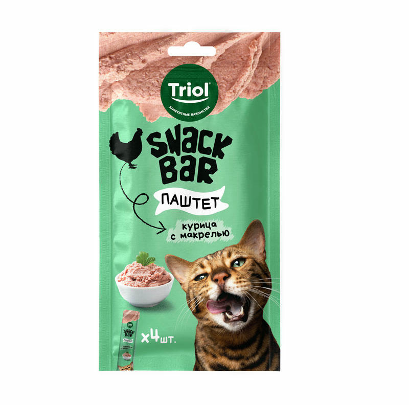 Лакомство для кошек "Паштет из курицы с макрелью", 40г, серия SNACK BAR, Triol
