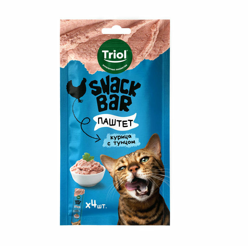 Лакомство для кошек "Паштет из курицы с тунцом", 40г, серия SNACK BAR, Triol