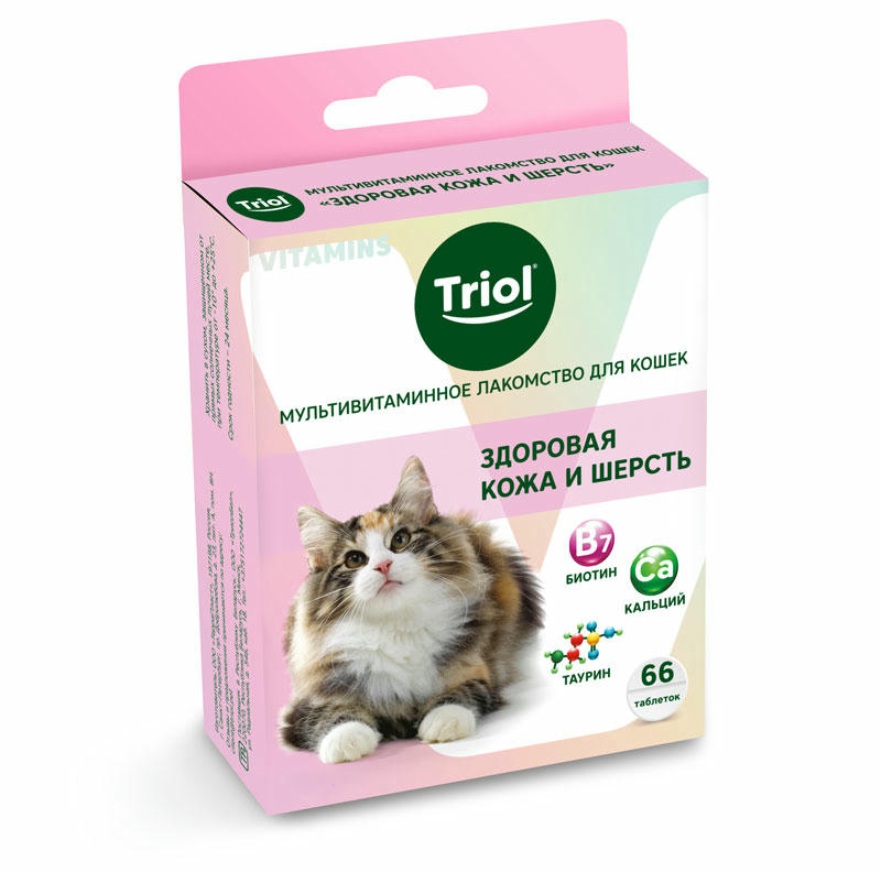 Мультивитаминное лакомство для кошек "Здоровая кожа и шерсть", 33г, Triol