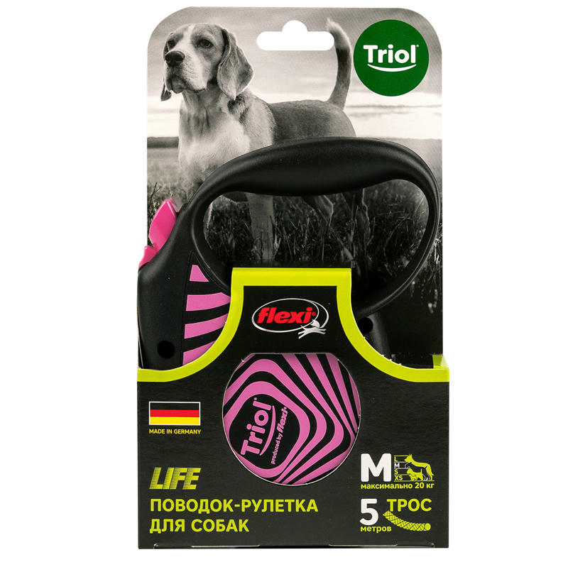 Поводок-рулетка для собак Flexi Life Geometry Pink M 5м до 20кг, трос