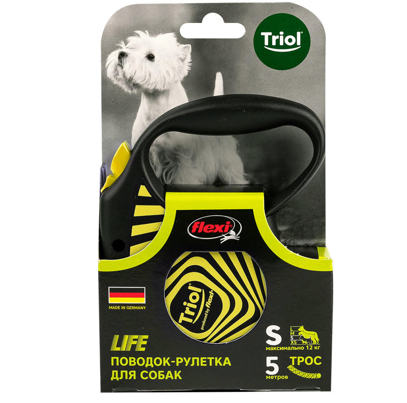 Поводок-рулетка для собак Flexi Life Geometry Yellow S 5м до 12кг, трос
