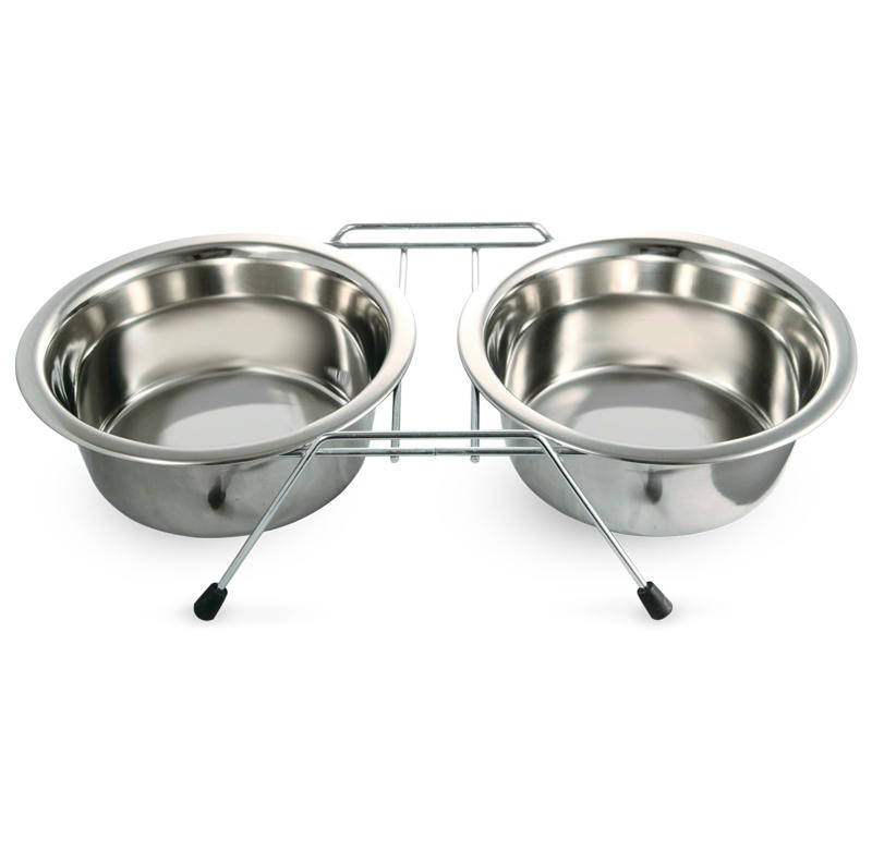 Миска металлическая на подставке, 2*0,80л, Triol