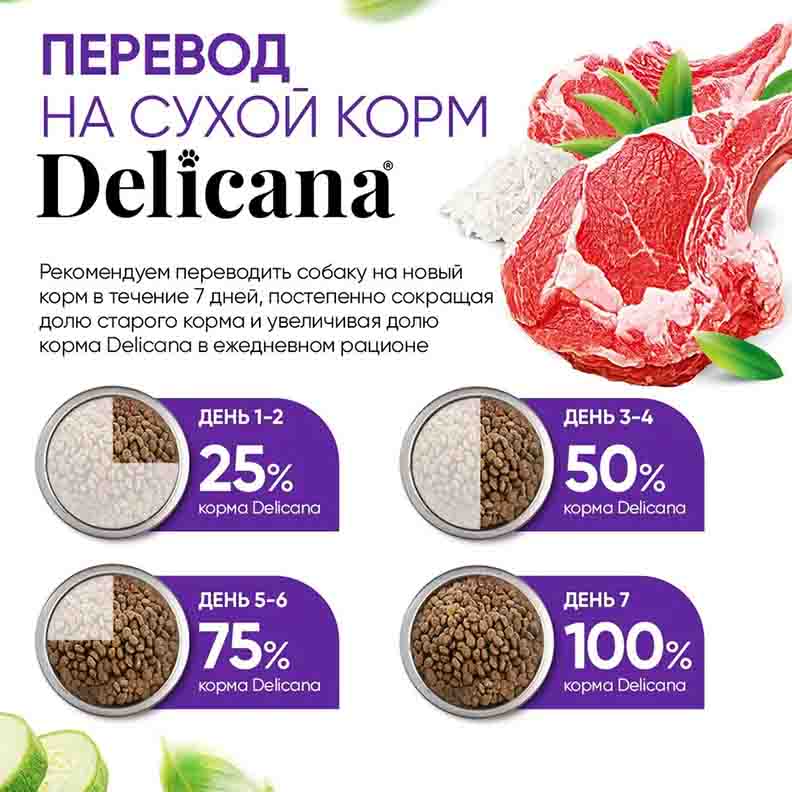 Delicana сухой корм для собак средних пород 2 кг индейка с овощами (1*6)